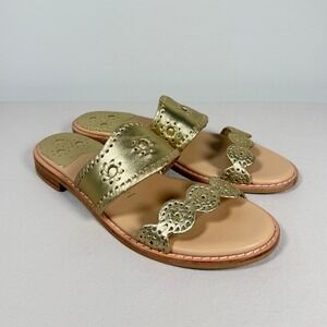 Jack Rogers Caroline Gold Metallic Leather Scalloped Slide Sandals Womens 9 M